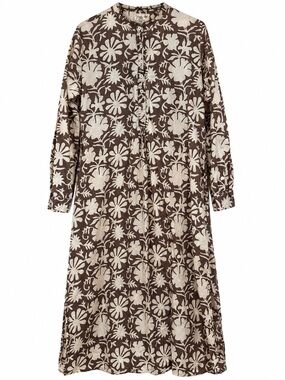 MILLE Brown & Cream Floral Cotton Long Sleeve Dress Size M
